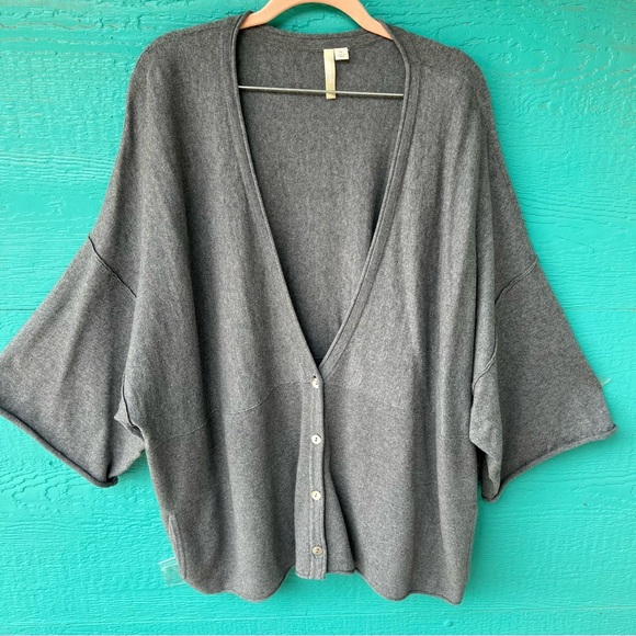 J.JILL COTTON CASHMERE OVERSIZED GRAY 3/4 SLEEVES BUTTON DOWN SWEATER SIZE XL - Picture 2 of 9